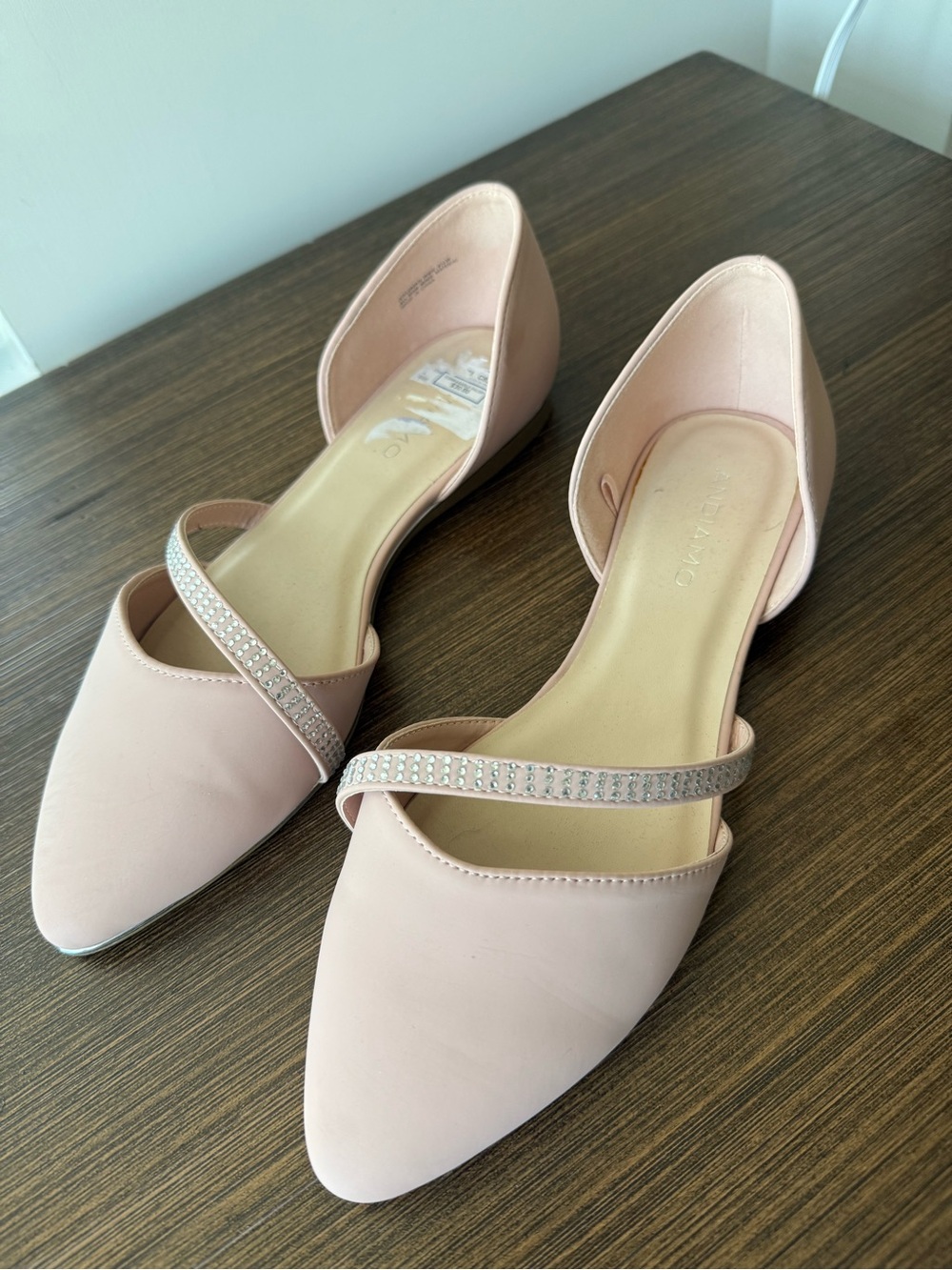 Elegant Blush Pink D'Orsay Flats with Rhinestone Strap - Picture 2 of 6